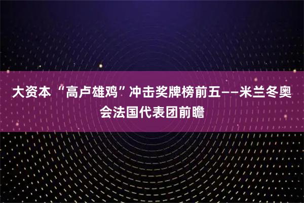 大资本 “高卢雄鸡”冲击奖牌榜前五——米兰冬奥会法国代表团前瞻